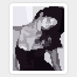 Girl in a swimsuit (black and white pixel art) Sticker